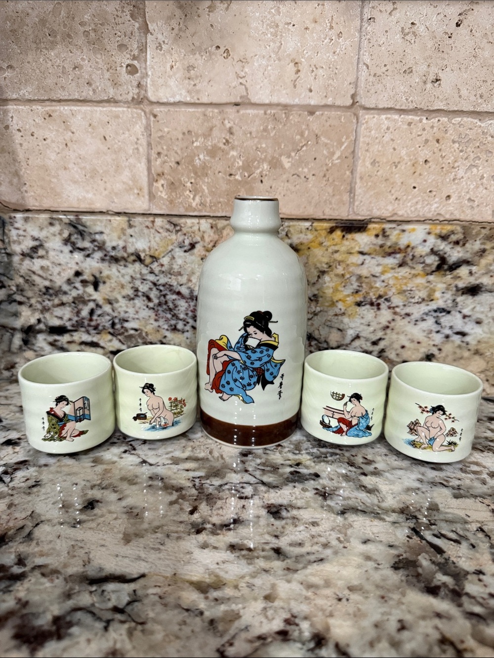 Japanese porcelain sake set featuring Tokuri (bottle) and Ocho